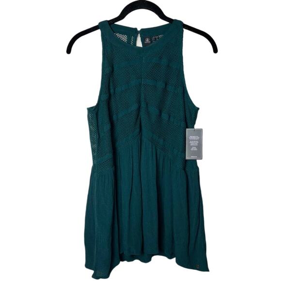 NWT Volcom Boho Top Women's Size Small Deep Emerald, Green Haute Stone High Neck - Picture 1 of 16